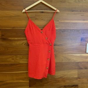Fashion Nova Kai Linen Romper with pockets in Red Small